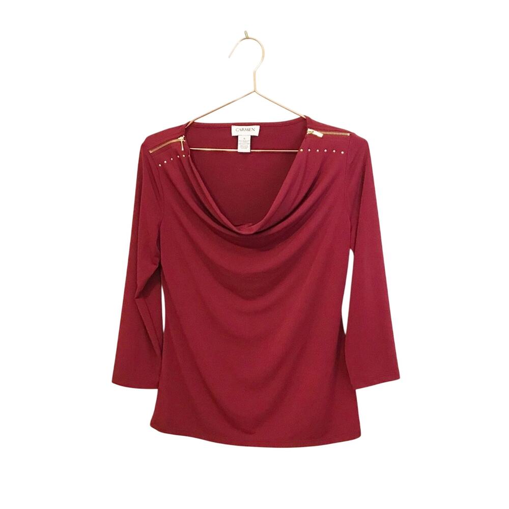 Carmen Cowl Neck Blouse - Gold Zipper Detail - Size Small